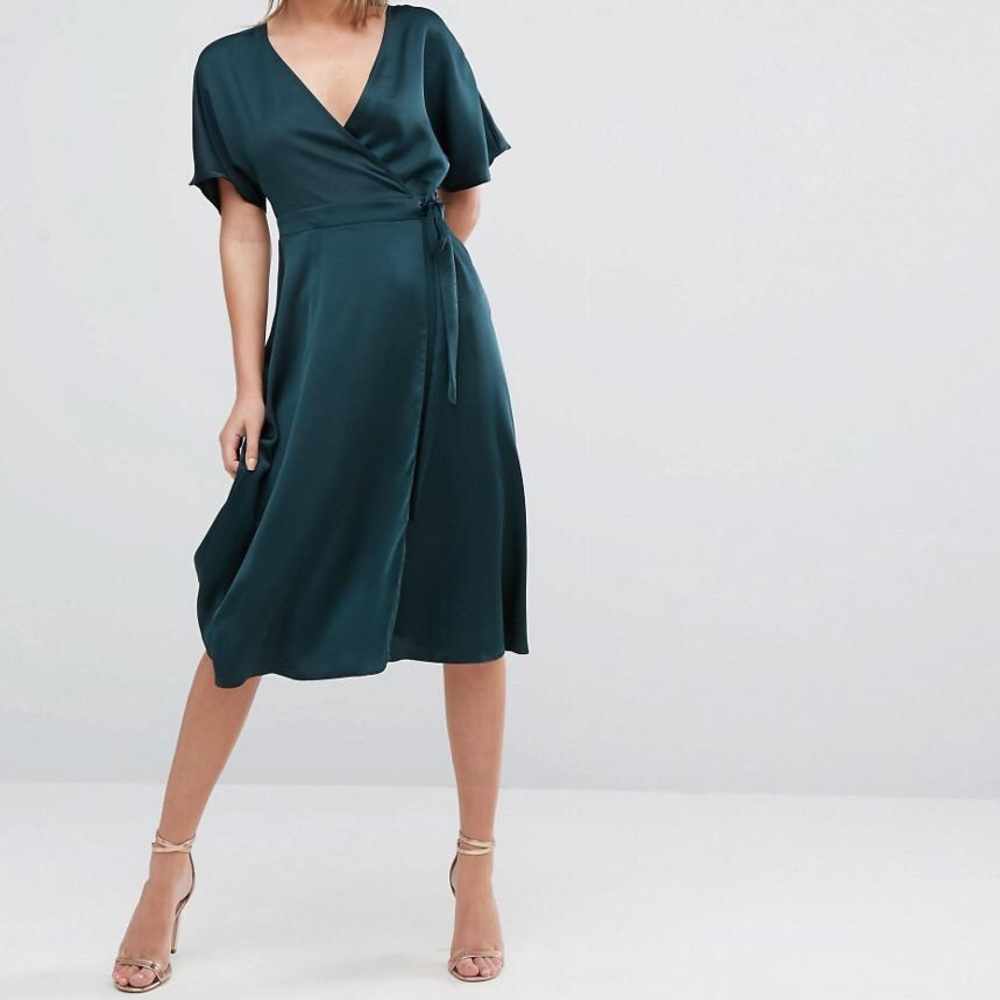Emerald/Forest Green Wrap Midi Dress